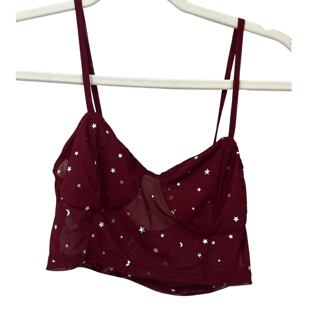 Forever 21 Size S Mesh Bra Top Celestial Metallic Moons Stars Witchy Goth Goth